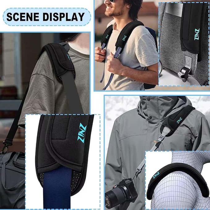 ZINZ 2-Pack Universal Shoulder Pad with Ultra thick Cushion for Bag Luggage Bag Crossbody, Plus Long & Anti-Slip & Breathable,Black-2Pack