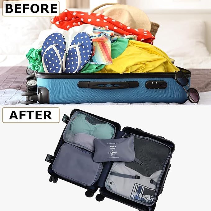 6 Set Packing Cubes for Travel, Luggage Organizers with Shoe & Toiletry Bags, Lightweight Suitcase Organizer for Carry-On, Washable Laundry Bags(Grey)