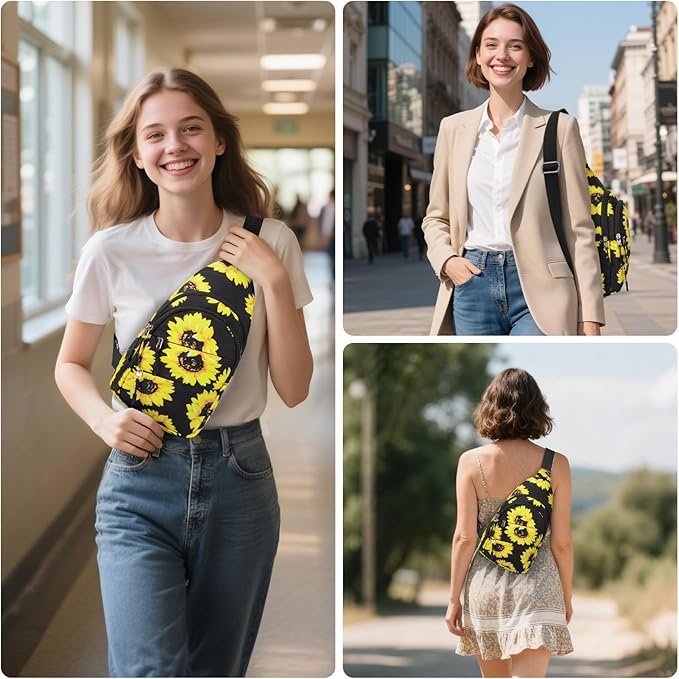 Tuwubi Crossbody Bags for Women, Sling Bag for Men, Small Hiking Backpack Anti Theft Lightweight for Outdoors Travel （M, Sun Flower）