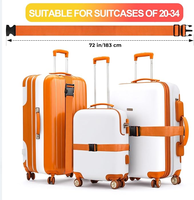 Luggage Straps for Suitcases TSA Approved, Travel Belt Suitcase Belt, Suitcase Straps TSA Approved, Luggage Belt Strap TSA Approved, Travel Straps for Luggage, Luggage Band Bag Straps, Orange