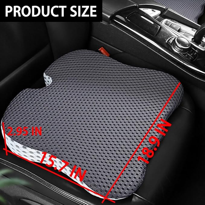Car Seat Cushion, Auto Gel Infused Memory Foam Cushion for Driver Comfortable Driving Hip Pressure Relief Office Chair, Universal for Vehicles and Office Chairs (Gray/White)