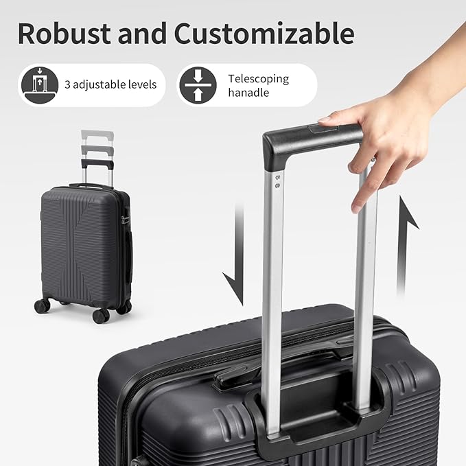 Karl home Luggage Sets 5 Piece, PP Hard Case Suitcase Set with Built-in Lock Spinner Wheels, Lightweight Durable Carry on Luggage for Business Travel - Dark Grey (12/16/20/24/28")