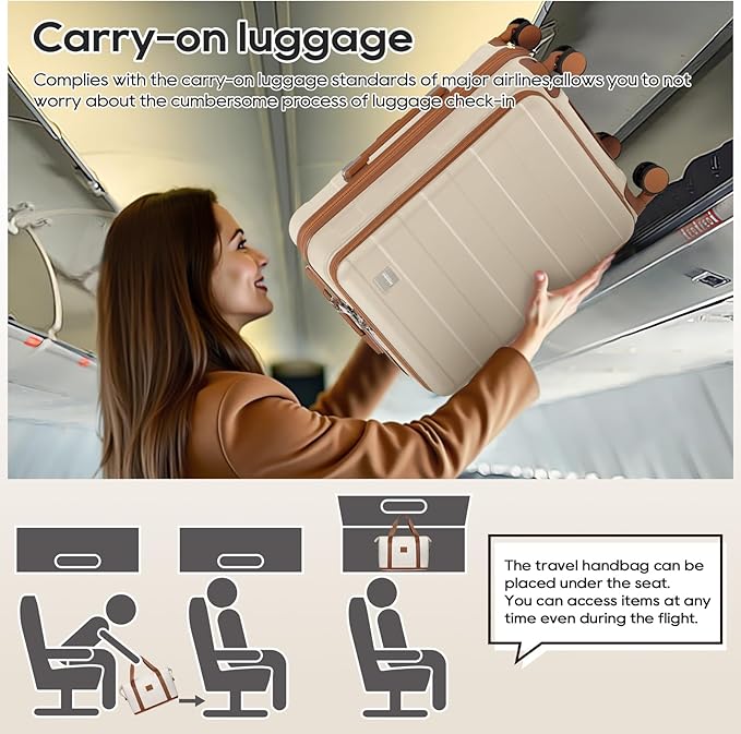 imiomo Carry on Luggage Airline Approved with Front Pocket and USB Port, Hard Shell 20 Inch Travel Carry-on Suitcase with Spinner Wheels and TSA Lock, White