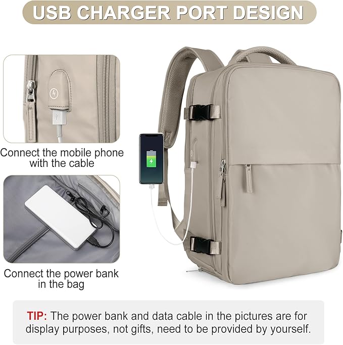 coofay Laptop Travel Backpack For Women Men Airline Approved Carry On Bags For Airplanes Underseat Luggage Backpack For Traveling On Airplane Personal Item Travel Bag For Airlines Light Brown