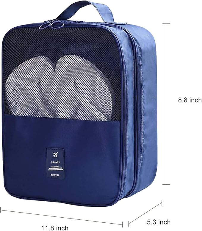 Shoe Bags - Holds 3 Pair of Shoes, Travel Essentials for Flying Carry On Luggage - Blue