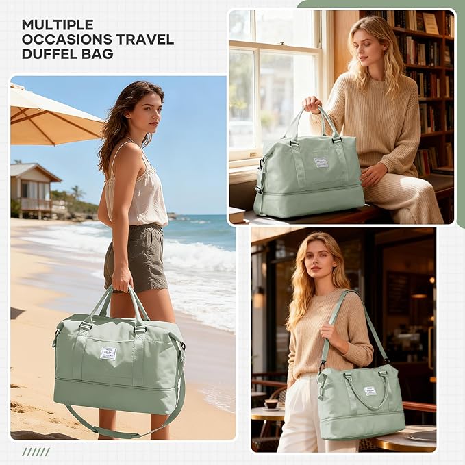 Travel Duffel Bag, Sports Tote Gym Bag, Shoulder Weekender Overnight Bag for Women