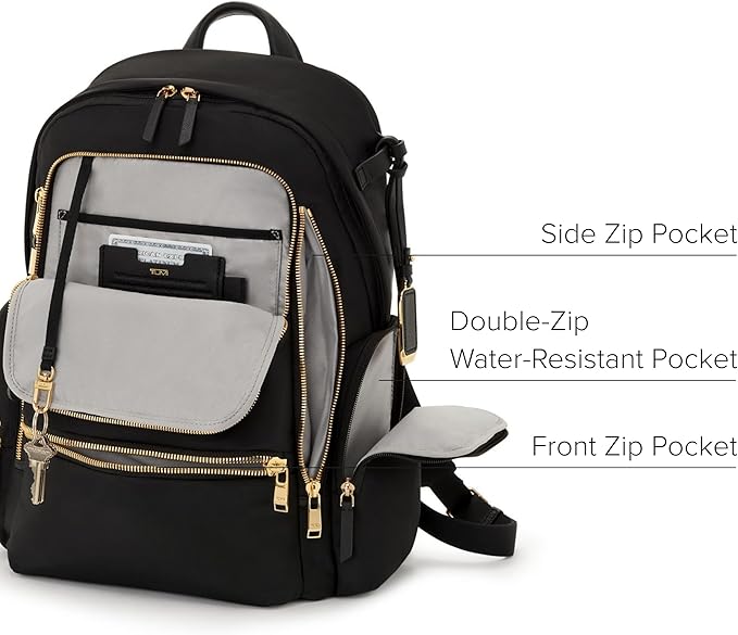 TUMI - Voyageur Celina Backpack - Women's Work and Travel Bag - 16.0" X 10.6" X 6.5" - Holds Up to 16" Laptop - Black & Gold Hardware