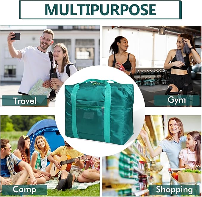 Travel Duffel Bag Lightweight Foldable Travel Bag for Women and Men Waterproof Tote Carry On Luggage Weekender Overnight Bag (Green)