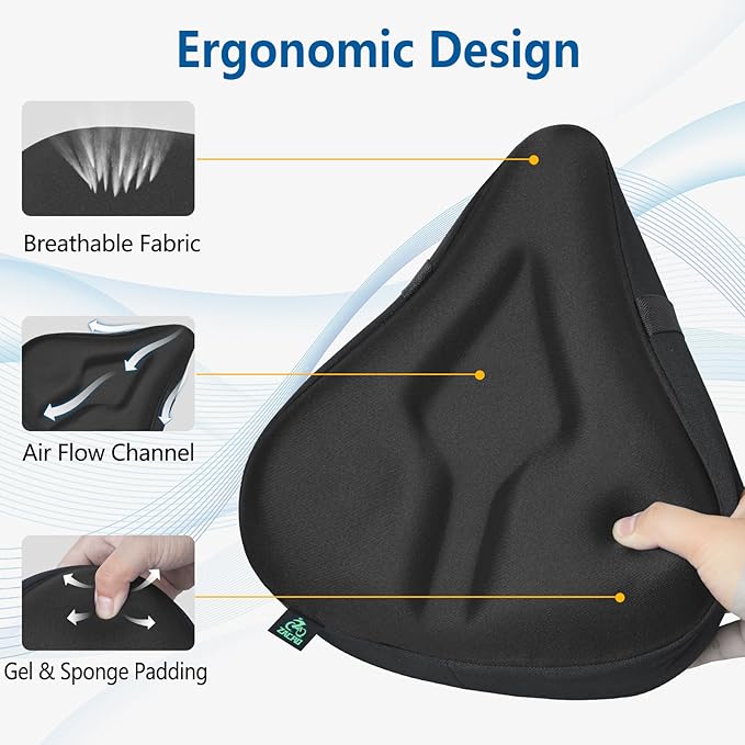 Zacro Bike Seat Cushion - Gel Padded Bike Seat Cover for Men Women Comfort, Extra Soft Exercise Bicycle Seat Compatible with Peloton, Outdoor & Indoor Bike Saddles
