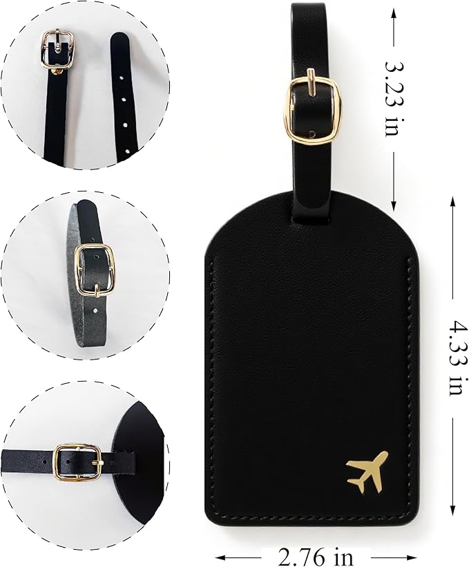 Luggage Tags for Suitcases, PU Leather Travel Tags for Luggage.(Black)