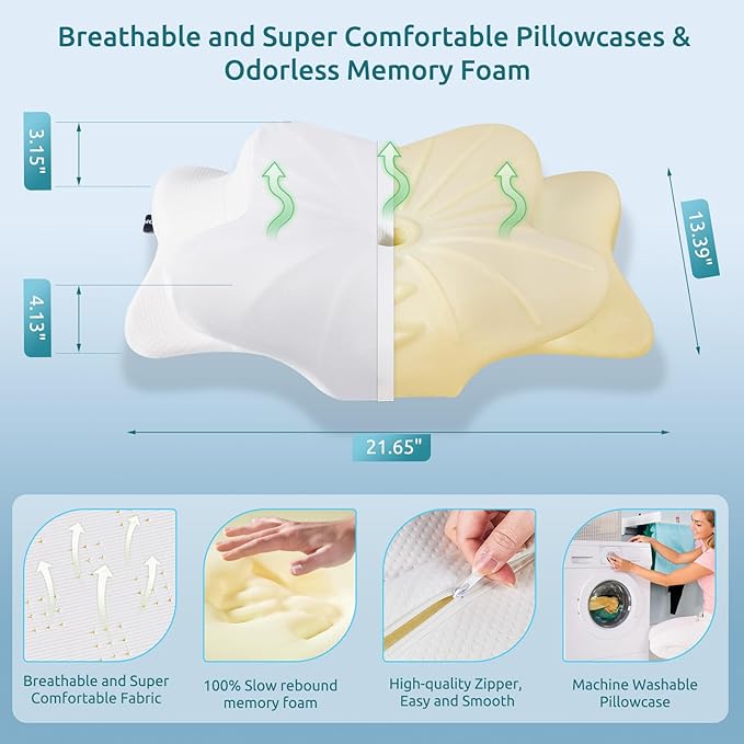 DONAMA Cervical Pillow for Neck and Shoulder Pain Relief, Cooling Contour Memory Foam Pillow, Dual-Height Ergonomic Neck Support Pillow for Side Back Stomach Sleepers with Removable Pillowcase