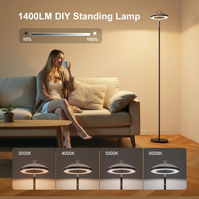 DUSKTEC 3-in-1 Floor Lamp, RGB Aurora & Galaxy Star Projector, 69", Black | Magnetic remote & touch, 1400 lm, 3000K–6000K tunable white, 10%–100% dimmable, 1 hr timer for bedrooms, kids' rooms & gaming