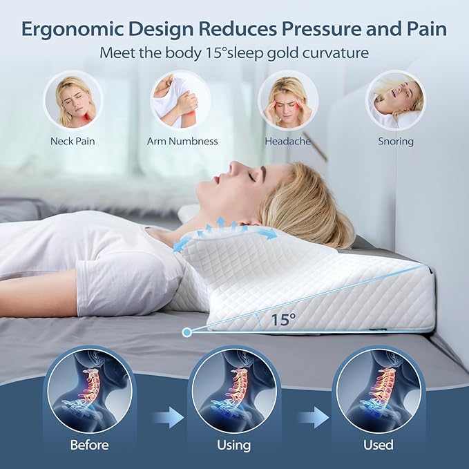 HOMCA Cervical Pillow Memory Foam Pillows - Contour Memory Foam Pillow for Neck Pain Relief, Orthopedic Neck Bed Pillow for Side Sleepers Back and Stomach