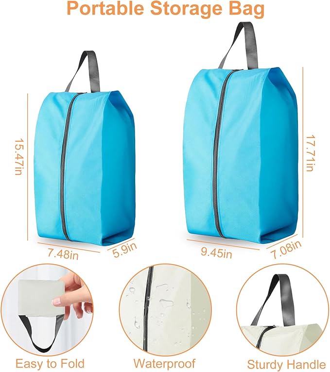 Shoe Bags for Travel Holds 3 Pair of Shoes, Shoe Storage Pouch with 2 Pack Portable Bags, Waterproof & Washable, Blue