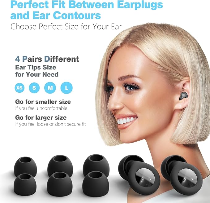 Ear Plugs for Sleeping Noise Cancelling – 30dB Reusable Silicone Earplugs with 8 Ear Tips & Case, Ideal Sleep Ear Plugs, Soft & Cozy Hearing Protection for Sleep, Concerts, Work, Travel & Focus