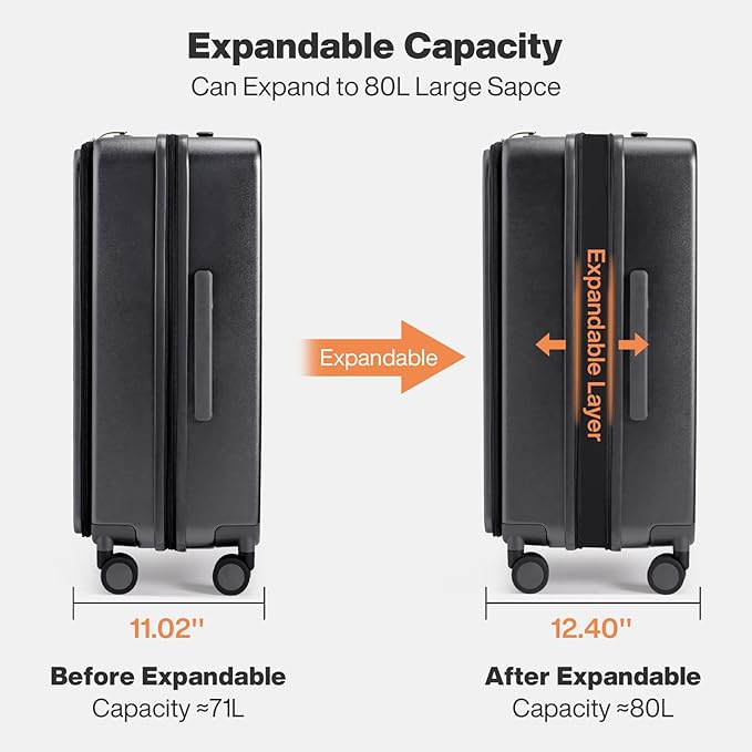 mixi 24 Inch Large Expandable Checked Luggage PC Hard Shell Suitcase Top Opening Rolling Travel Suitcases with Spinner Wheels & TSA Lock, Rock Gray