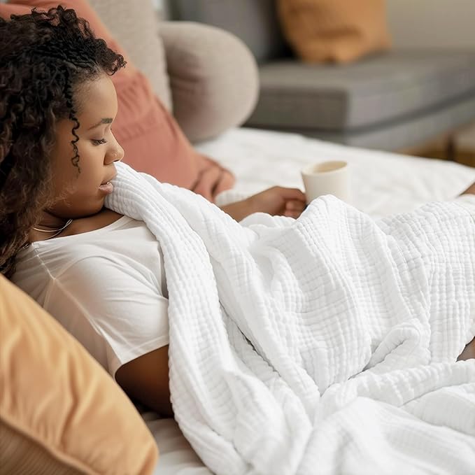 100% Cotton Muslin Blanket 40" x 40", Breathable and Lightweight Cotton Throw Blankets, Soft Cooling Summer Gauze Blanket for All Season, White