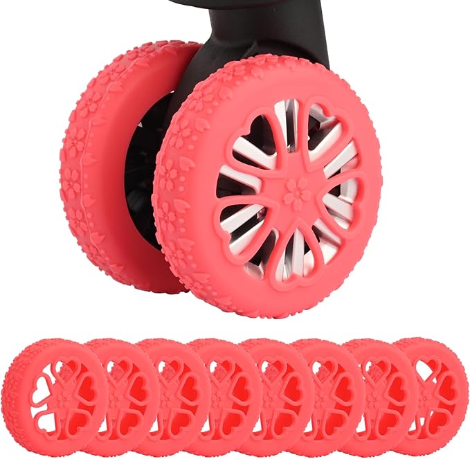 Luggage Wheel Protector, 8PCS Sakura Love Design - Premium Silicone Protectors for 2-2.4" Spinner Wheels Anti-Slip, Ultra-Quiet & Wear-Resistant Travel Accessories (Red)