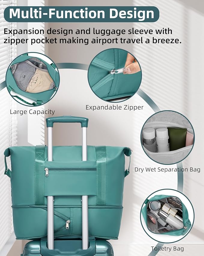 LARVENDER Carry on Luggage 22x14x9 Airline Approved, Expandable 20 Inch Hardside Suitcase with Wheels TSA Lock, PC+ABS Lightweight Carry on Suitcases for Women and Men, Lake Green (20/DB/TB)