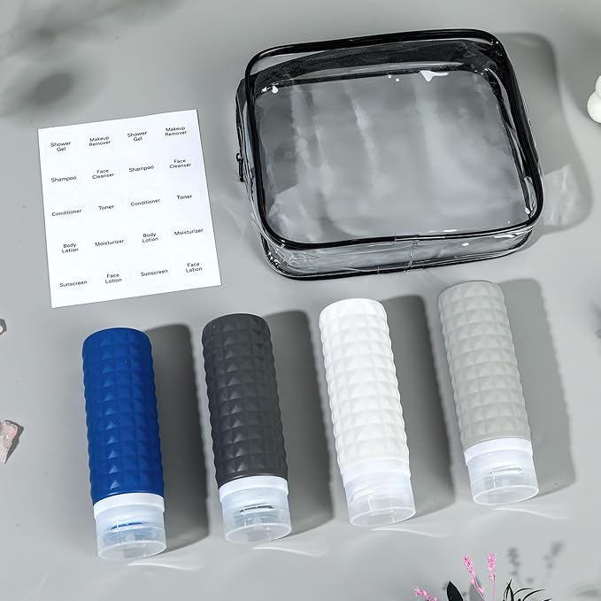 Travel Bottles for Toiletries, TSA Approved Travel Size Containers, Leak Proof Silicone Shampoo Bottles, Small Toiletry Containers with Bag for Shampoo Conditioner Lotion