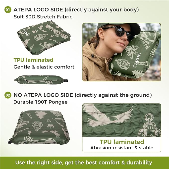 ATEPA Inflatable Seat Cushion, Self-Inflating Portable Stadium Airplane Travel Foam Cushion Pad for Camping, Sports Events, Outdoor
