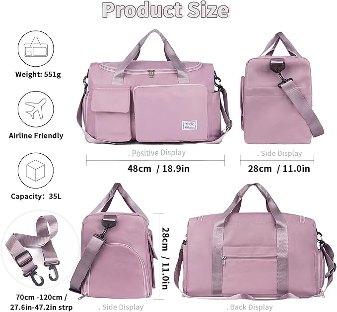 FIORETTO Women's Gym Duffle Bag with Shoes Compartment, 30L Capacity, Ideal for Travel, Gym, Sports, Duffel, Weekender