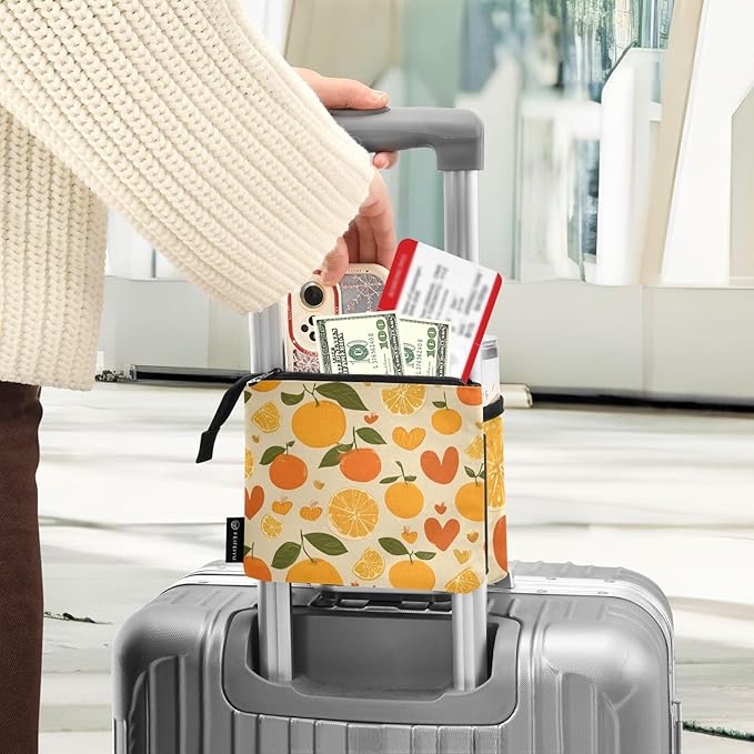 Luggage Cup Holder for Suitcases Free Hands Travel Cup Holder Portable Suitcase Cup Drink Holder Luggage Cup Caddy Bag Carrier Cute Orange and Hearts