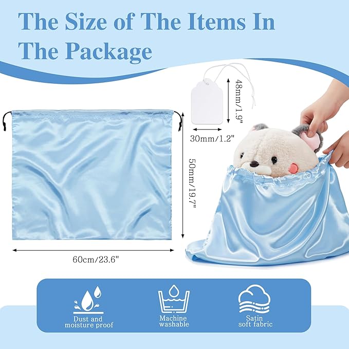 Ersmak 6 Pack Dust Bags for Handbags - Baby Blue Silk Dust Cover Bag for Purses Shoes - Satin Drawstring Dustproof Bags for Travel Storage - 23.6 x 19.7 In