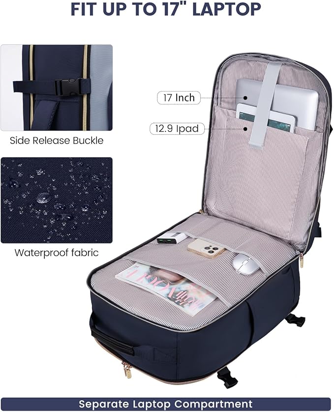 LOVEVOOK 56L Travel Backpack for Women & Men, Airline Approved Carry On Luggage with 3 Packing Cubes, TSA Overnight Bags, Waterproof Personal Item Bag, Weekender Essentials Backpacks fits 17" Laptop