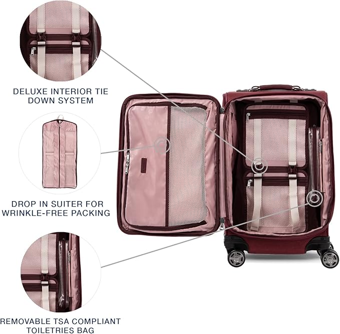 Travelpro Platinum Elite Softside Expandable Carry on Luggage, 8 Wheel Spinner Suitcase, USB Port, Suiter, Men and Women, Bordeaux Red, Carry On 21-Inch