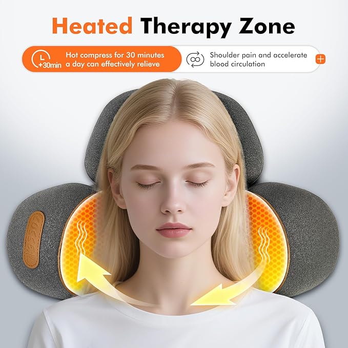 3-in-1 Neck Massager Pillow with Heating & Cervical Traction, Ergonomic Cervical Pillow for Neck Back Shoulder Pain Relief,Cervical Traction Suppor, Mathers Day Gifts (Gray)