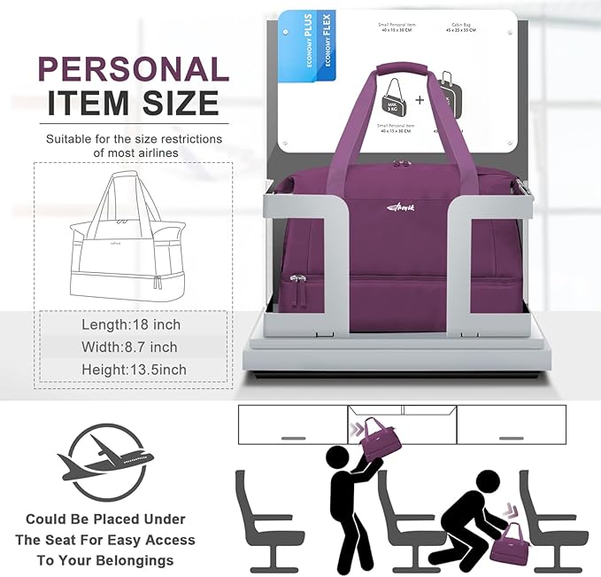 ETRONIK Gym Bag for Women, Personal Item Travel Bag with Shoes Compartment, Weekender Overnight Duffel Bag with Wet Pocket, Carry On Bag for Women, Travel, Gym, Weekend