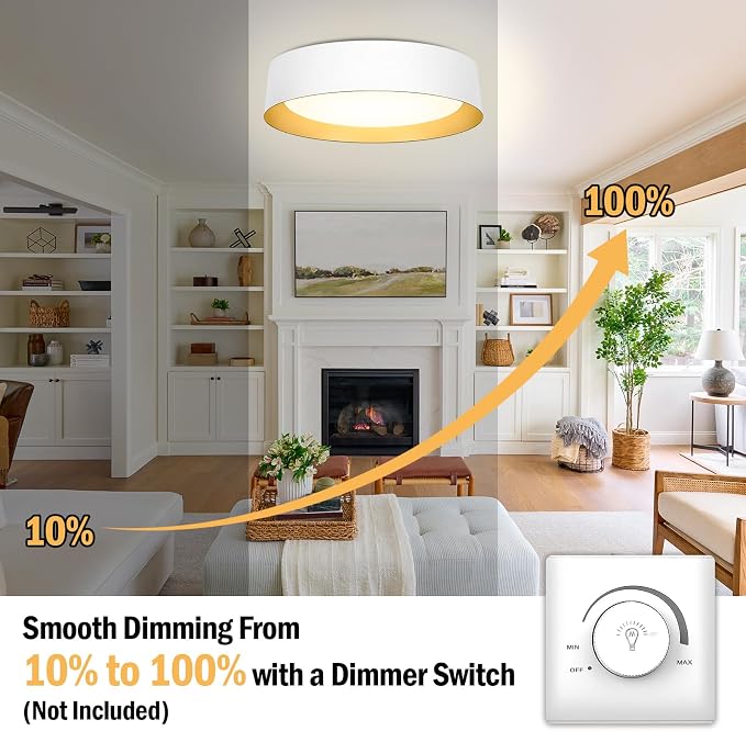 Flush Mount Ceiling Light, 16in Modern Ceiling Light 5 Color Temperature | 30W Bathroom Ceiling Light Fixture, 3000LM Dimmable LED Flush Mount Light for Bedroom, Hallway, Kitchen, White & Gold, 2-Pack