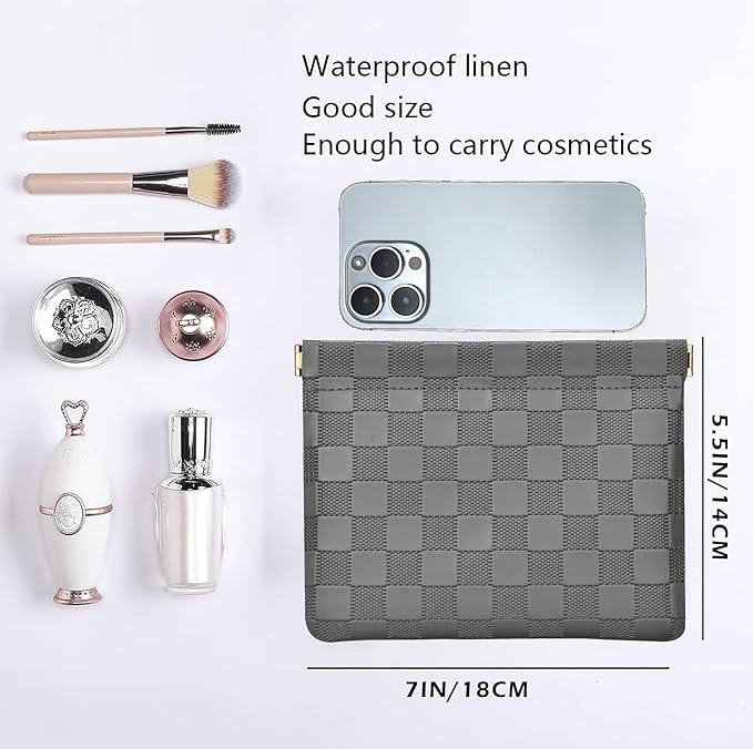Leather Pocket Cosmetic Bag for Purse,Coin Purse Lipstick Cosmetic Accessories Organizer, Travel Kit Storage Pouch,Waterproof Portable No Zipper Self-closing Small Makeup Pouch for Women