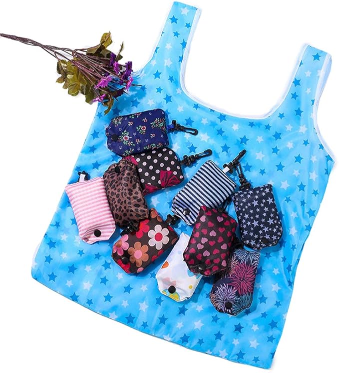 Kaxich Foldable Reusable Grocery Shopping Tote Bags, 6 Pack Eco-friendly Travel Recycle Shopping Bags Folding to fits in Pocket, Waterproof and Machine Washable