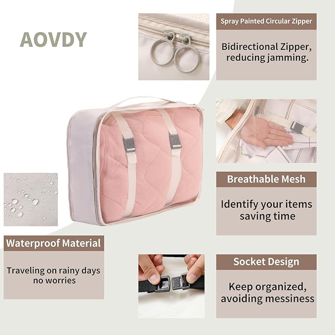 11 Set Packing Cubes for Travel Essentials, Suitcase Organizer Bags for Airplane Road Trip Camp - Beige