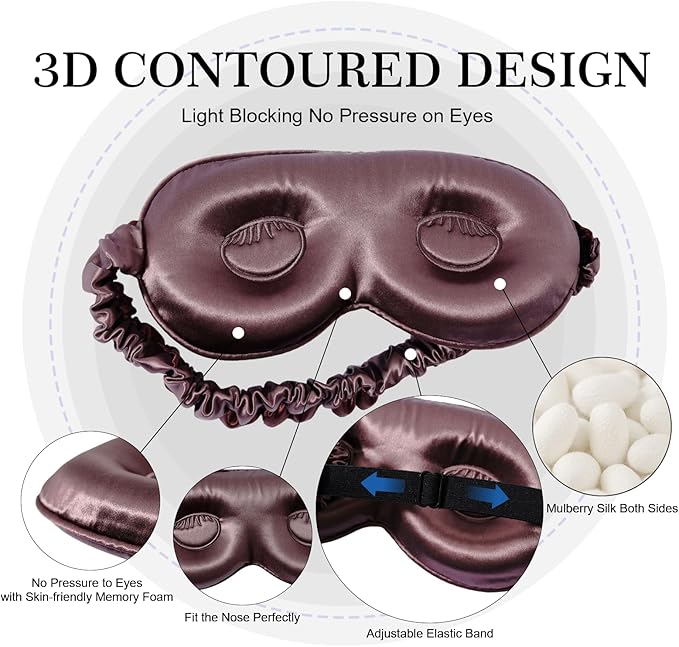 ZIMASILK Adjustable 22 Momme 100% Pure Mulberry Silk Sleep Mask, 3D Contoured Cup Eye Mask for Sleeping, Super Soft Breathable Blindfold, Perfectly Blocks Light for Sleeping. (Plum Wine)
