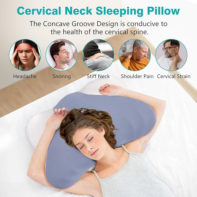 Cozyhealth Cervical Pillow for Pain Relief Sleeping, Ergonomic Contour Memory Foam Neck Pillow for Sleeping, Orthopedic Bed Pillow Side Sleeper Pillow Memory Foam Pillows for Back & Stomach Sleepers
