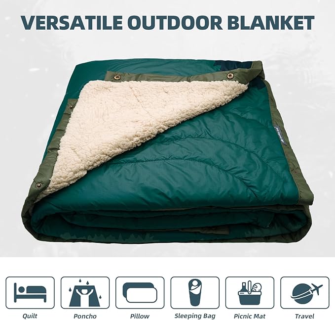 Outdoor Camping Blanket - Puffy Camping Blanket Packable,Sherpa Fleece Warm Blanket for Camping, Outdoors, Travel, Stadium, Festivals, Beach, Hammock 56"x 78" Machine Washable, DWR, Lightweight