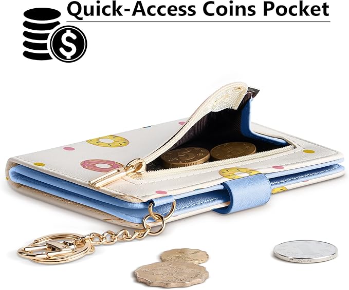 Airkit Small Wallets Woman RFID Blocking Leather Credit Card Holder - with ID Window - Card Wallets for Women - with Zipper Coin Purse - Keychain Wallet