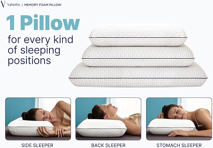 Vaverto Queen Memory Foam Pillow – Cooling Gel-Infused Firm Support for Neck and Shoulder Pain Relief, Orthopedic Design with Removable Viscose Made from Bamboo Cover – Premium Queen Size Bed Pillow