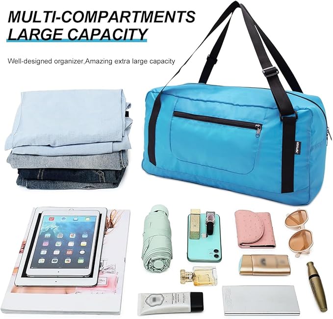 HOLYLUCK Foldable Travel Duffel Bag For Women & Men Luggage Great for Gym - sky blue