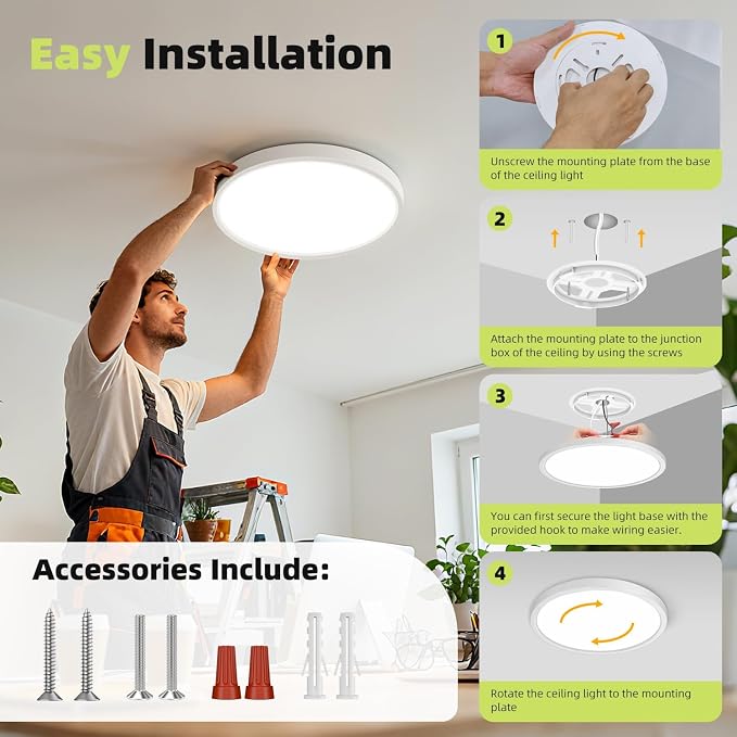 hepside LED Flush Mount Ceiling Light, 13Inch 24W LED Ceiling Lights Fixture,5 Color Temperatures in One,Ultra-Thin Flush Mount Light Fixture for Closet Bathroom Hallway Bedroom Laundry (White)