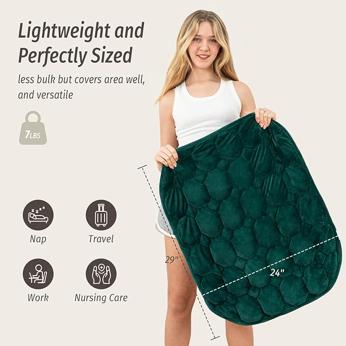 Wemore Weighted Lap Blanket 7lbs for Adults, Small Weighted Blanket for Travel, Calming, Relaxing, Napping and Sleeping, All-Season Weighted Lap Pad, Machine Washable, Dark Green 24x29 inches