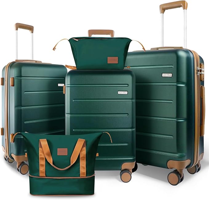 5 Piece Luggage Sets, Suitcases with Wheels ABS Hardshell Carry-On for Family and Business Travel | TSA Lock, 360° Silent Spinner Wheels(20/24/28/DB/TB Green)