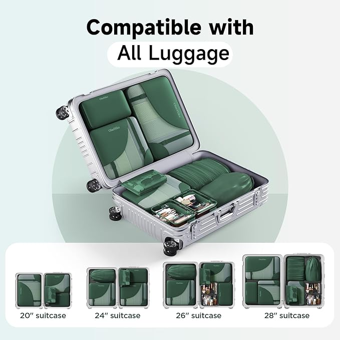11 Set / 9 Set Packing Cubes for Travel,Gifts for Women Mom Kids,TSA Approved Bags for Makeup, Cosmetic, Toiletry, Organizers for Suitcase Carry On,Cruise Essentials Airplane Accessories,Dark Green