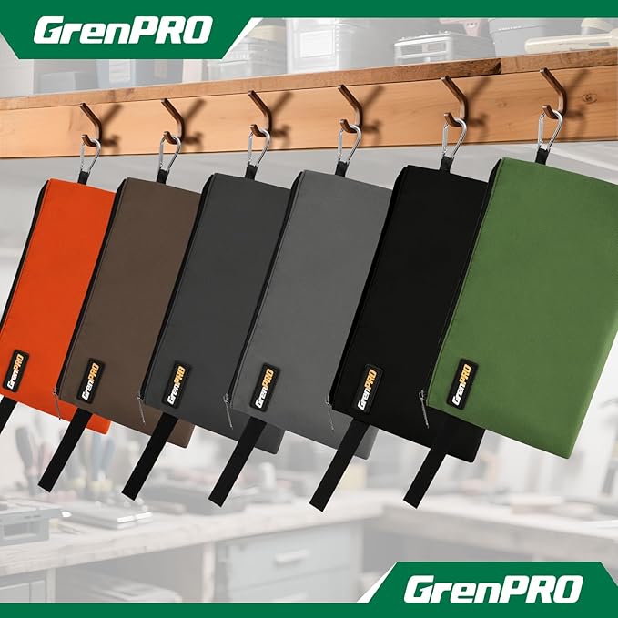 GRENPRO Tool Pouch Zipper Bag, Small Tool Bag 12", Multipurpose Storage Pouch, Heavy Duty Flat Bottom Tool Bag with Zipper, 6 Pack