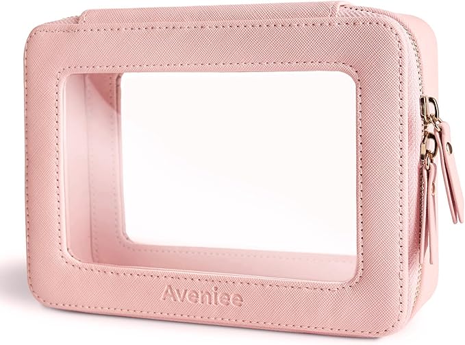 Aveniee Clear Makeup Bag Organizer, Travel Toiletry Bag for Women, Waterproof Cosmetic Pouch with Zippers,Car Accessories Organizers and Storage Case,Pink,Medium Classic