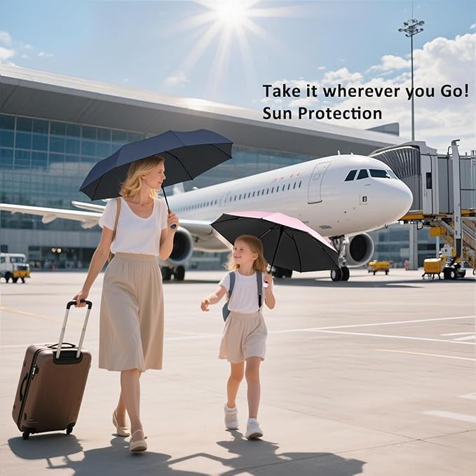 BAODINI Travel Essentials Mini Umbrella for Purse With Case Small Compact UV Sun Protection Lightweight Tiny Pocket Manual Open Close Umbrella for Women Kids and Men Fits Purse Backpack