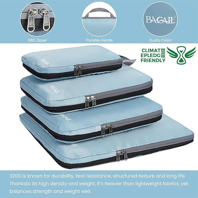 BAGAIL 4 Set/6 Set/8 Set Compression Packing Cubes Travel Accessories Expandable Packing Organizers (Cloth Pattern, 4-Dusty Blue)